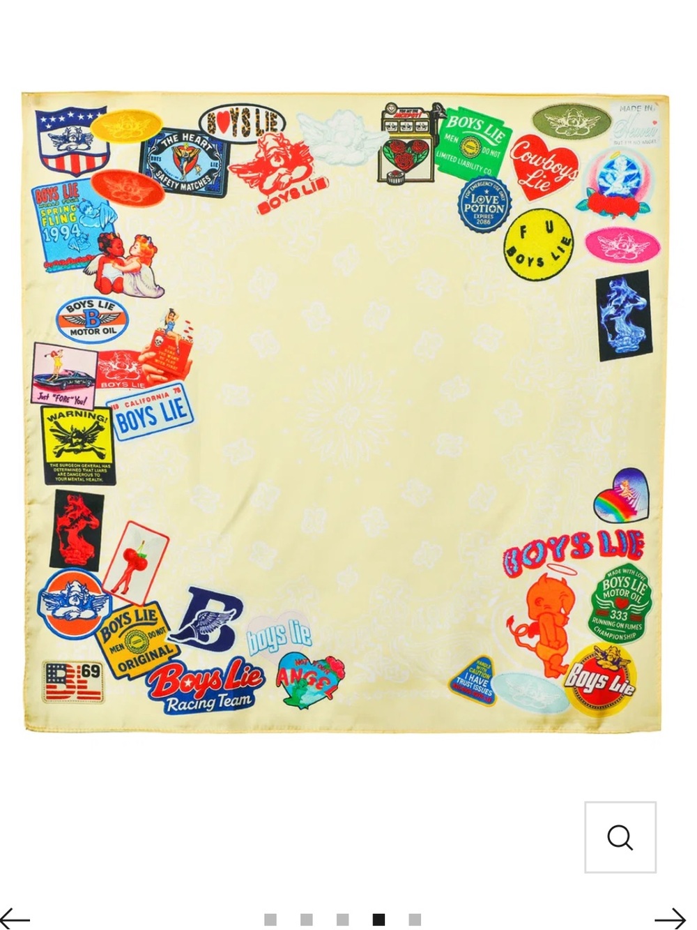 Boys Lie Yellow Satin Bandana / Scarf with Multicolor Patch Graphics